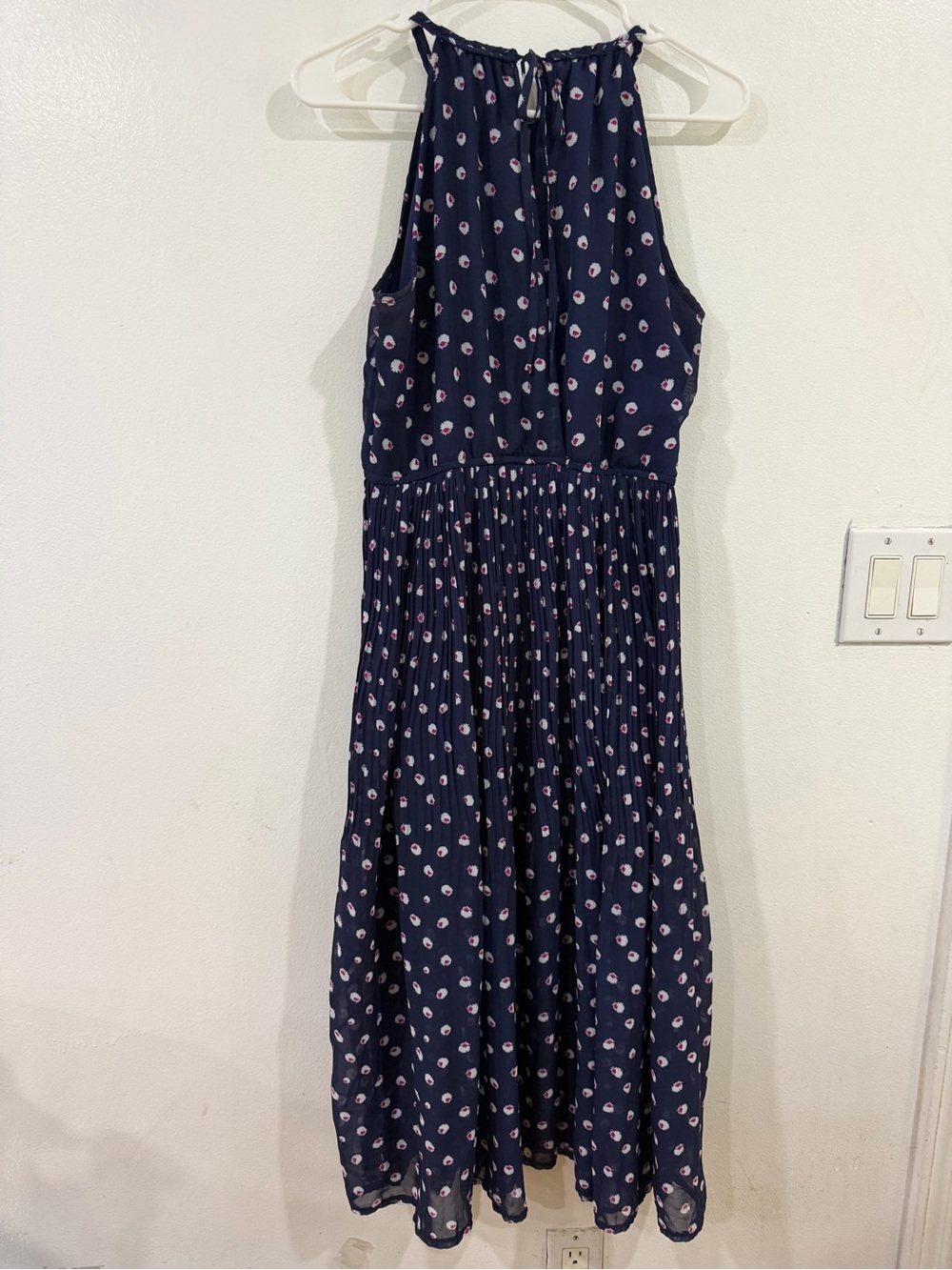 Maison Jules Navy Halter Maxi Dress with Pink Dot Motif